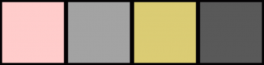 Color Scheme with #FFCCCB #A3A3A3 #DBCC74 #595959