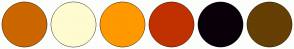 Color Scheme with #CC6600 #FFFBD0 #FF9900 #C13100 #0A000A #663F05