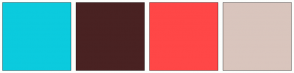 Color Scheme with #0BCBDE #492222 #FF4747 #D9C5BD