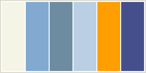 Color Scheme with #F4F5E7 #82A9D0 #6D8CA0 #BACFE4 #FF9E01 #454F8C