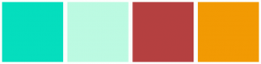 Color Scheme with #05DEBE #BCFAE2 #B54040 #F29A03