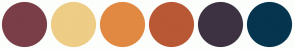 Color Scheme with #7A3E48 #EECD86 #E18942 #B95835 #3D3242 #06354F