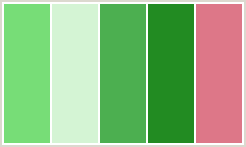 Color Scheme with #77DD77 #D4F4D4 #4CAF50 #228B22 #DD7788