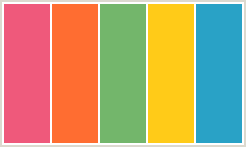 Color Scheme with #EF597B #FF6D31 #73B66B #FFCB18 #29A2C6