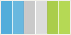 Color Scheme with #52ADDA #68B8DF #C9C9C9 #DBDBDB #AACD4B #B5D954