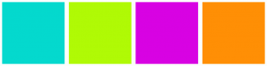 Color Scheme with #04D9CE #B0FA05 #D802E3 #FF8F05
