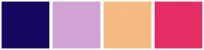Color Scheme with #150861 #D1A3D4 #F5BB82 #E32D64