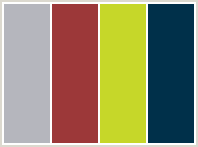 Color Scheme with #B5B6BD #9C3839 #C6D729 #00304A