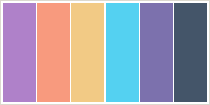 Color Scheme with #AF81C9 #F89A7E #F2CA85 #54D1F1 #7C71AD #445569