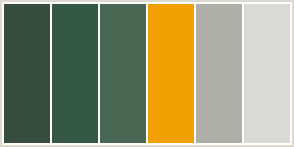 Color Scheme with #374D3C #355842 #4A6751 #F29F01 #AFAFA8 #DADAD4