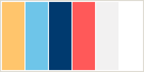Color Scheme with #FFC56C #6EC5E9 #003A6F #FF5959 #F2F1F1 #FFFFFF