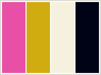 Color Scheme with #E850A8 #D0AC11 #F5F1DE #000316