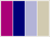 Color Scheme with #AA0078 #000078 #B3B3D7 #D1CAB0