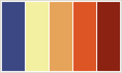 Color Scheme with #3C4884 #F3F0A1 #E6A45A #DD5525 #8C2212