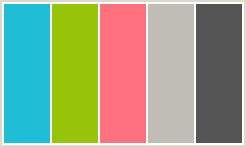 Color Scheme with #1FBED6 #97C30A #FF717E #C0BCB6 #555555