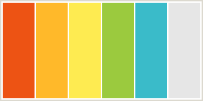 Color Scheme with #ED5314 #FFB92A #FEEB51 #9BCA3E #3ABBC9 #E6E6E6