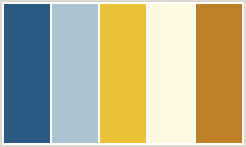 Color Scheme with #2A5B84 #AAC4D1 #EBC137 #FEFAE1 #BD8025