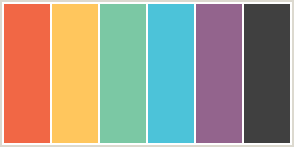 Color Scheme with #F16745 #FFC65D #7BC8A4 #4CC3D9 #93648D #404040