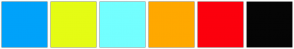 Color Scheme with #00A2FA #E5FC14 #73FFFF #FFA800 #FC000D #050505