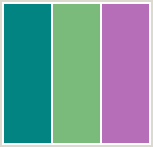 Color Scheme with #028482 #7ABA7A #B76EB8