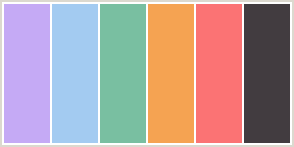 Color Scheme with #C5AAF5 #A3CBF1 #79BFA1 #F5A352 #FB7374 #423C40