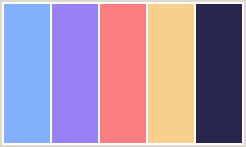 Color Scheme with #82AFF9 #9881F5 #F97D81 #F9D08B #29264E