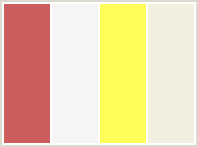 Color Scheme with #CD5C5C #F5F5F5 #FFFE59 #F3EFE0