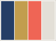 Color Scheme with #253E66 #C29D4E #EF6555 #E3DFD7