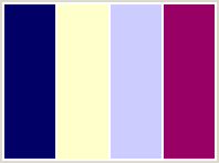 Color Scheme with #000066 #FFFFCC #CCCCFF #990066