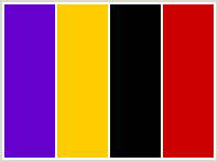 Color Scheme with #6600CC #FFCC00 #000000 #CC0000