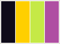 Color Scheme with #0F0B19 #FFCF00 #C5E946 #AF4FA2