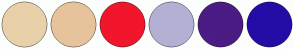 Color Scheme with #E8D0A9 #E7C39C #F2162C #B3B0D4 #4B1C85 #240DA6